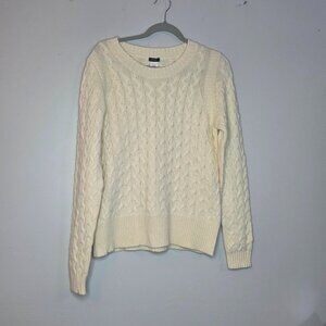 J. Crew Women's Cable-Knit Crewneck Sweater, Cream, Size L